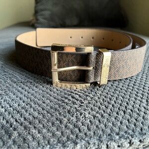 NWOT! Michael Kors Brown Monogram Leather Men's/Women Belt with Gold Buckle